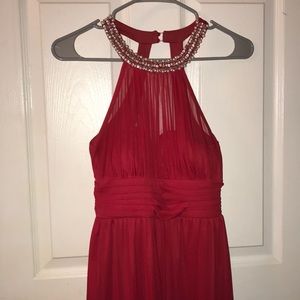 Red Pearl Neck Prom Dress